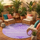 8' Purple And White Round Abstract Washable Indoor Outdoor Area Rug