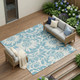 9' X 12' Denim and Ivory Floral Washable Non Skid Indoor Outdoor Area Rug