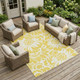 9' X 12' Gold and White Floral Washable Non Skid Indoor Outdoor Area Rug