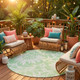 8' Round Mint Green and Ivory Round Floral Washable Non Skid Indoor Outdoor Area Rug