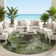 8' Round Green and Gray Round Floral Washable Non Skid Indoor Outdoor Area Rug