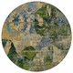 8' Round Taupe Blue and Green Round Floral Washable Non Skid Indoor Outdoor Area Rug