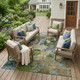 10' X 14' Taupe Blue And Green Floral Washable Indoor Outdoor Area Rug