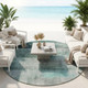 8' Round Teal Round Ombre Washable Non Skid Indoor Outdoor Area Rug