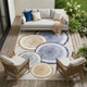 9' X 12' Beige Blue and Gold Faux Bois Washable Non Skid Indoor Outdoor Area Rug