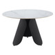 48" White and Black Faux Marble and Steel Pedestal Base Round Top Dining Table
