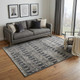 5' X 8' Gray and Black Geometric Power Loom Worn Faded Area Rug
