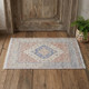 2' X 3' Red Blue and Ivory Abstract Hand Woven Distressed Area Rug With Fringe