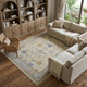 8' X 10' Gray Ivory and Blue Wool Floral Hand Knotted Area Rug With Fringe