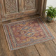 3' X 5' Blue Red and Tan Wool Geometric Hand Knotted Area Rug With Fringe