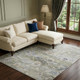 8' X 10' Ivory Green and Blue Floral Power Loom Worn Faded Area Rug