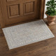 2' X 3' Silver Taupe and Blue Oriental Power Loom Worn Faded Area Rug With Fringe