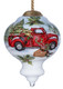 Red Truck Christmas Hand Painted Red Green And White Glass Finial Ornament