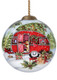 Christmas Red Camper Hand Painted Red Green And White Glass Ball Ornament