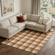 9' X 13' Orange Beige And Brick Red Wool Plaid Hand Tufted Area Rug