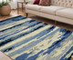 5' X 8' Navy Blue Ivory And Gray Wool Abstract Hand Tufted Area Rug