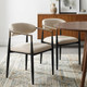 Set of Two Beige And Black Upholstered Fabric Open Back Dining Arm Chairs