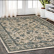 5' X 8' Beige And Blue Oriental Area Rug With Fringe