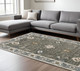 10' X 13' Blue Ivory And Gray Oriental Area Rug