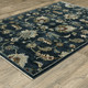 3' X 5' Navy Blue Tan And Teal Oriental Area Rug With Fringe