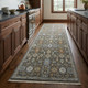 8' Gray Blue And Brown Floral Runner Rug With Fringe