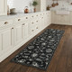 8' Blue Black And Ivory Floral Runner Rug With Fringe