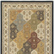 8' X 11' Navy Blue Tan And Ivory Oriental Area Rug With Fringe