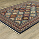 5' X 8' Navy Blue Red And Orange Oriental Area Rug With Fringe