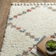8' Ivory Gray And Red Diamond Shag Runner Rug With Fringe