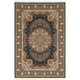 10' X 13' Navy Blue Tan And Ivory Medallion Area Rug With Fringe