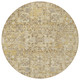 8' Wheat Beige And Gray Round Floral Washable Indoor Outdoor Area Rug
