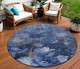 8' Navy Blue And Denim Blue Round Floral Washable Indoor Outdoor Area Rug