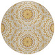 8' Gold Gray And Ivory Round Floral Medallion Washable Indoor Outdoor Area Rug