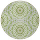 8' Olive Green And Ivory Round Floral Medallion Washable Indoor Outdoor Area Rug