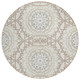 8' Ivory Beige And Silver Round Floral Medallion Washable Indoor Outdoor Area Rug