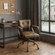 Brown and Black Swivel Faux Leather Rolling Office Chair