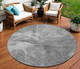 8' Gray Silver And Charcoal Round Abstract Washable Indoor Outdoor Area Rug