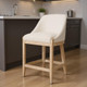 27" Beige and Natural Fabric and Solid Wood Counter Height Bar Chair
