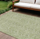 10' X 14' Green Blue And Ivory Floral Washable Indoor Outdoor Area Rug