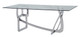 79" Clear And Silver Glass And Stainless Steel Trestle Base Dining Table
