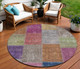 8' Copper Navy Blue And Gold Round Patchwork Washable Indoor Outdoor Area Rug