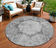 8' Gray Charcoal And Silver Round Oriental Washable Indoor Outdoor Area Rug