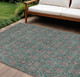 9' X 12' Teal Blue Beige And Taupe Floral Washable Indoor Outdoor Area Rug