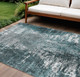 8' X 10' Teal Blue Gray And Charcoal Abstract Washable Indoor Outdoor Area Rug