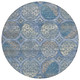 8' Navy Blue And Sky Blue Round Trellis Washable Indoor Outdoor Area Rug