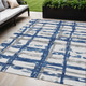 5' X 8' Navy Blue Gray And Silver Striped Washable Indoor Outdoor Area Rug