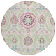 8' Pink Mauve And Mint Green Round Floral Washable Indoor Outdoor Area Rug