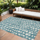 9' X 12' Teal Blue And Ivory Abstract Washable Indoor Outdoor Area Rug