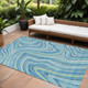 9' X 12' Navy Blue And Denim Blue Abstract Washable Indoor Outdoor Area Rug