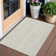 3' X 5' Ivory And Beige Striped Washable Indoor Outdoor Area Rug